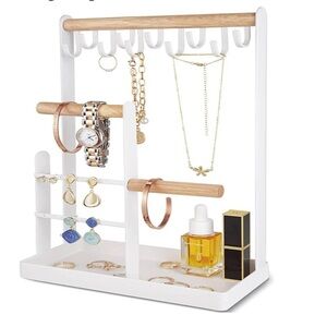 3-Tier Jewelry Organizer Stand Necklace Holder White & Wood